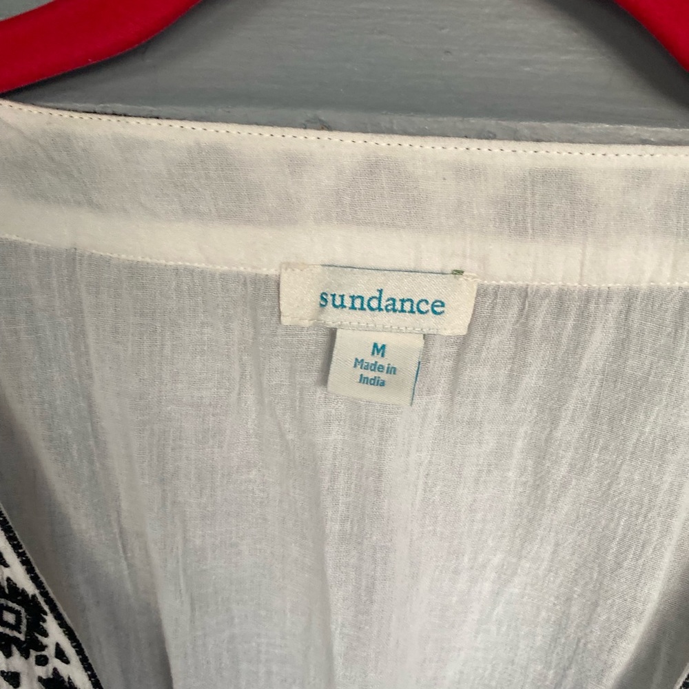 Sundance Embroidered Boho V Neck Tunic Dress White Size M Embellished Tassels - Picture 3 of 4